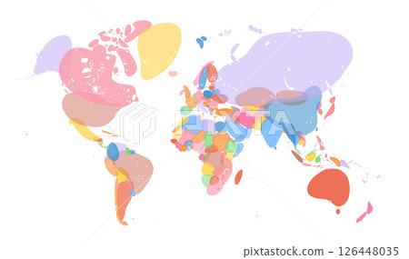 World map, abstract colorful continents, distorted artistic layout. Useful for infographics, education, data visualization, global concepts. Vector illustration 126448035