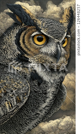 Owl bird wildlife feather detailed brown yellow eye cloud nature majestic silent nocturnal Owl bird wildlife feather detailed brown yellow eye cloud nature majestic silent nocturnal 126448257