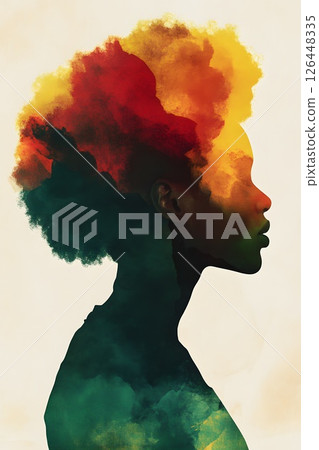 Profiles of two African young woman, Pan-Africanism, Africa Day, Youth Day, upright, vertical illustration 126448335