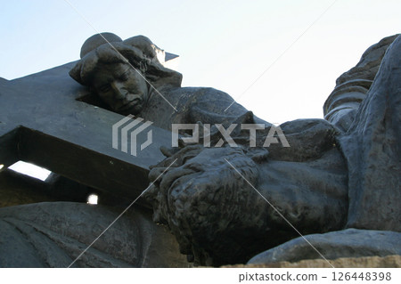 3rd Station of the Cross, Jesus falls the third time under the cross, basilica Assumption of the Virgin Mary in Marija Bistrica, Croatia 126448398