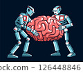 Two Robots Holding Brain - Artificial Intelligence and Machine Learning Concept Vector Two Robots Holding Brain - Artificial Intelligence and Machine Learning Concept Vector 126448846