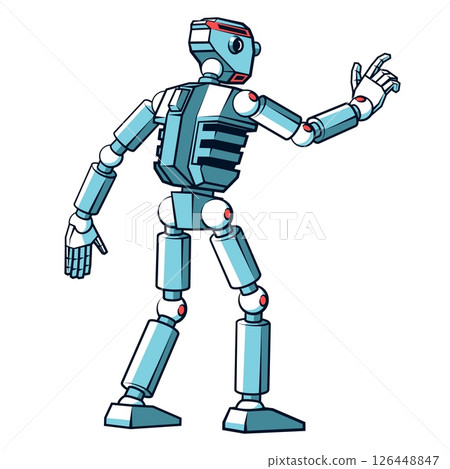 Humanoid robot pressing something with its finger Humanoid robot pressing something with its finger 126448847