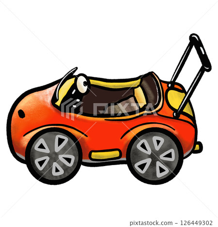 Kid red car-like trolley cartoon crayon color illustration 126449302