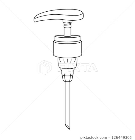 Pump dispenser head isolated line drawing Pump dispenser head isolated line drawing 126449305
