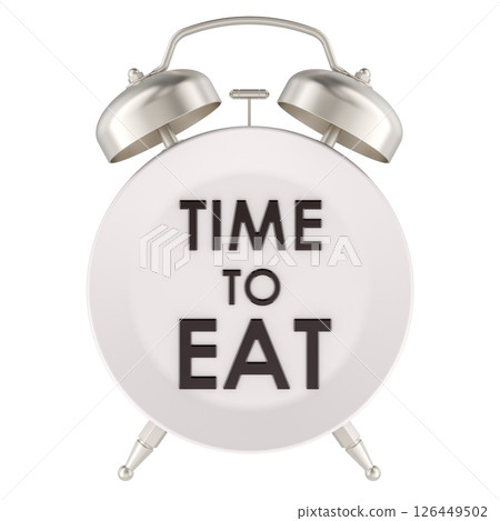 Dinner Plate as alarm clock with Time to Eat Message. 3D rendering 126449502
