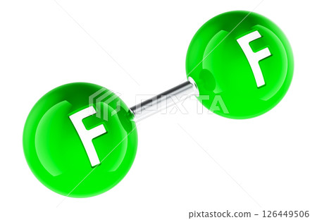 Fluorine Molecule F2, 3D Atomic Model. 3D rendering Fluorine Molecule F2, 3D Atomic Model. 3D rendering 126449506