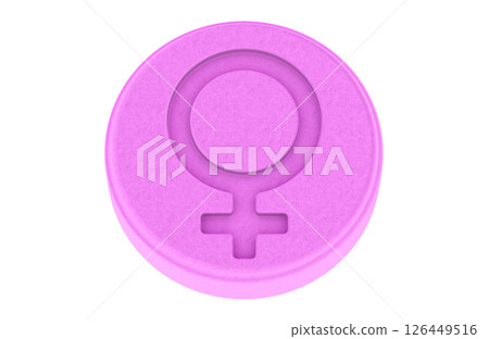Pink Pill with Female Gender Symbol. Female health, concept. 3D rendering 126449516