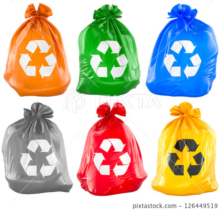 Set of Colorful Recycling Garbage Bags. 3D rendering 126449519