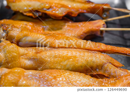 grilled chicken wings, street food market grilled chicken wings, street food market 126449690