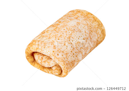 rolled pancake with meat or fruit filling, one, isolated on white 126449712