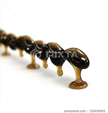 Fluid Motion of Smooth Brown Syrup Dripping on a White Surface in Artistic Display 126449943