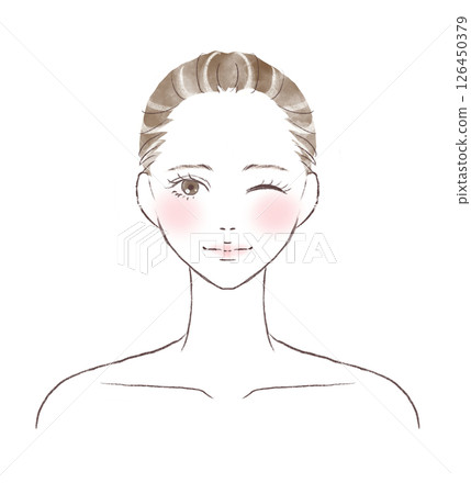 一個眨眼、臉頰粉紅的女人，水彩畫 126450379