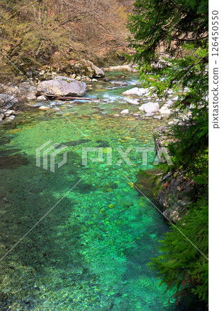 <Nagano Prefecture> Atera Valley in spring: The clear stream of Atera blue 126450550