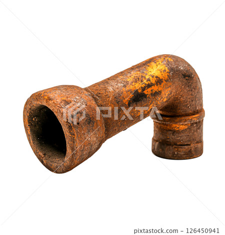 Rusty Pipe Fitting with Corrosion on Surface and Weathered Texture 126450941