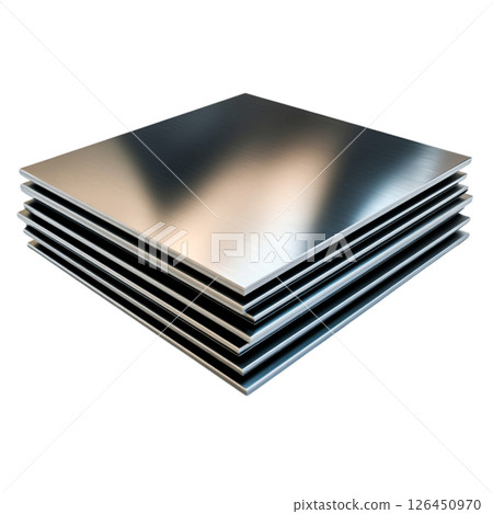 Stacked Metallic Sheets Displaying Smooth Texture and Reflective Surface Finish 126450970