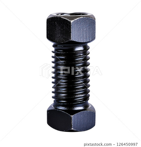 Close-Up Image of a Metallic Bolt with Threads Against a Plain Background 126450997
