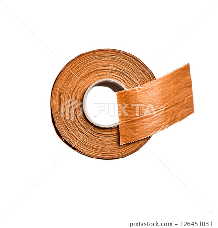 Natural Brown Adhesive Tape Roll with Unraveled End on a Clean Background 126451031