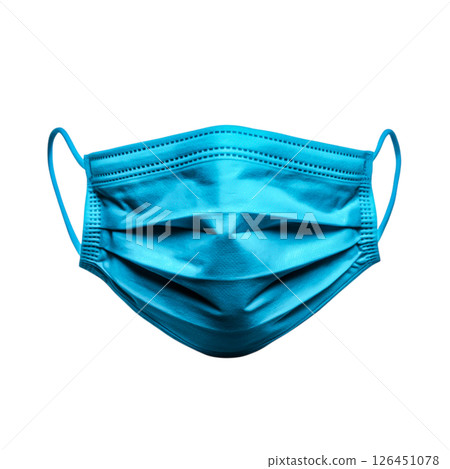 Close-Up View of a Blue Disposable Face Mask on a Black Background 126451078