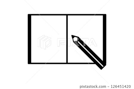 Simple line icon of an open notebook and pen Simple line icon of an open notebook and pen 126451420