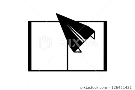 打開的筆記本和紙飛機的簡單線條圖標 126451421