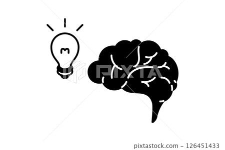 Brain and glowing light bulb inspiration image, simple line drawing icon 126451433