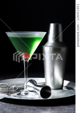 Japanese slipper cocktail on black background Japanese slipper cocktail on black background 126451951