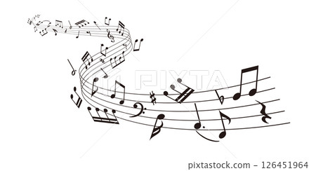 Wavy music sheet: background vector illustration of musical notes lined up on staves 126451964