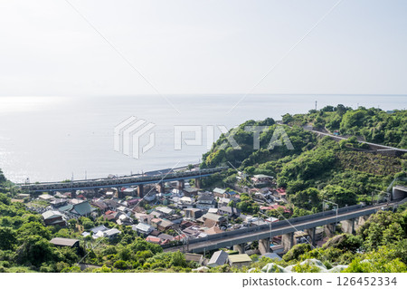 [Tokaido Main Line] A local train running along the coast 126452334