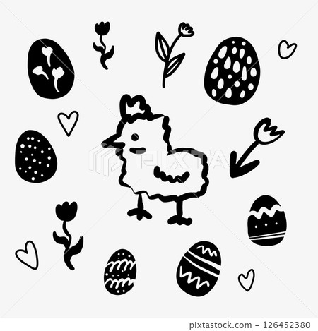 vector set of cute flowers  and chick. easter 126452380