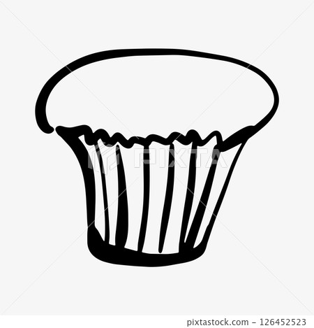 Hand-drawn doodle sketch of a cupcake and muffin in black and white. 126452523