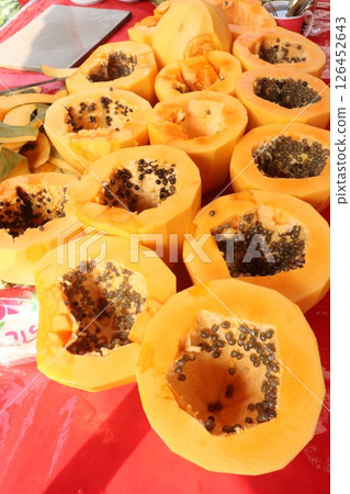 papaya cut peace with seed on shop papaya cut peace with seed on shop 126452643