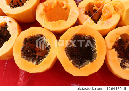 papaya cut peace with seed on shop papaya cut peace with seed on shop 126452646