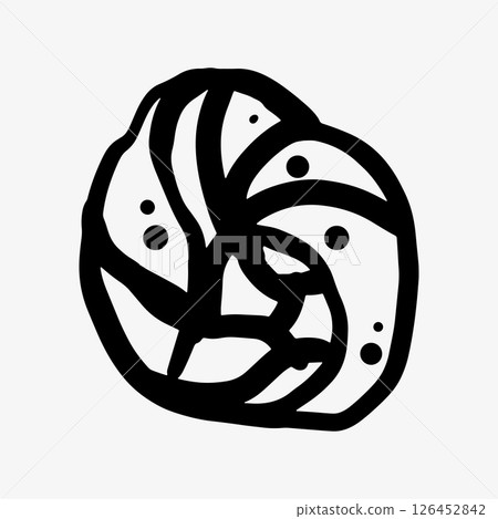 Line art logo of a cinnamon roll and hand-drawn raisin bun doodle. Line art logo of a cinnamon roll and hand-drawn raisin bun doodle. 126452842