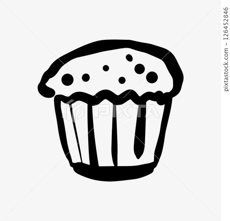 Hand-drawn doodle sketch of a muffin or cupcake with raisins. 126452846