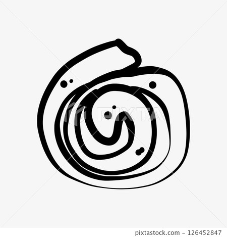 Hand-drawn doodle sketch of a round bun, called a snail, topped with raisins and glaze. Hand-drawn doodle sketch of a round bun, called a snail, topped with raisins and glaze. 126452847