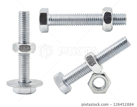 bolts with nuts and washers isolated on white  126452884