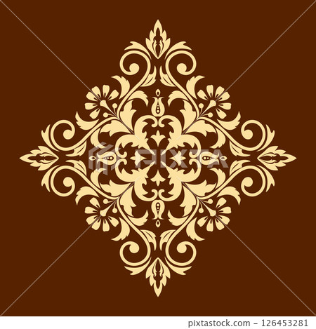Damask graphic ornament. Floral design element. Golden and brown vector pattern 126453281