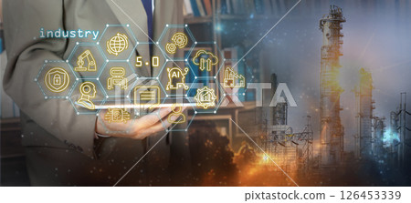 Smart Industry Concept for Digital Factory Manufacturing Technology that demonstrates the automated manufacturing process of Industry 5.0 or the 5th Industrial Revolution Smart Industry Concept for Digital Factory Manufacturing Technology that demonstrates the automated manufacturing process of Industry 5.0 or the 5th Industrial Revolution 126453339