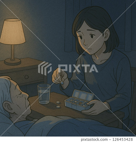 家庭照護人員協助夜間服藥 家庭照護人員協助夜間服藥 126453428