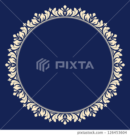 Decorative frame Elegant vector element for design in Eastern style, place for text. Floral golden and dark blue border. Lace illustration for invitations and greeting cards Decorative frame Elegant vector element for design in Eastern style, place for text. Floral golden and dark blue border. Lace illustration for invitations and greeting cards 126453604