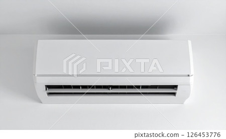 Front photo of a simple white wall-mounted air conditioner 126453776