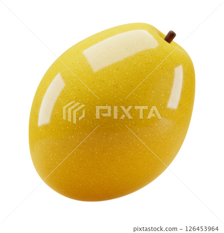 Vibrant Yellow Sapote Fruit 3D Render with Smooth Texture and Glossy Highlights 126453964
