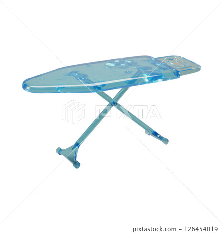 Blue transparent ironing board isolated on black for laundry and housework 126454019