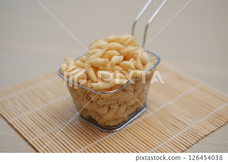 Crispy Fried Snacks in a Metal Basket Crispy Fried Snacks in a Metal Basket 126454038