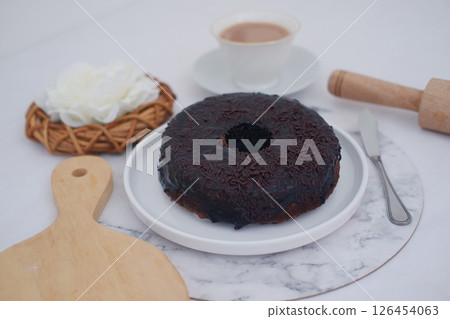 Chocolate Glaze Cake with Tea Chocolate Glaze Cake with Tea 126454063