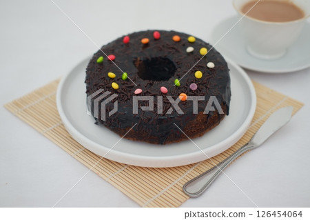 Chocolate Glaze Cake with Tea Chocolate Glaze Cake with Tea 126454064