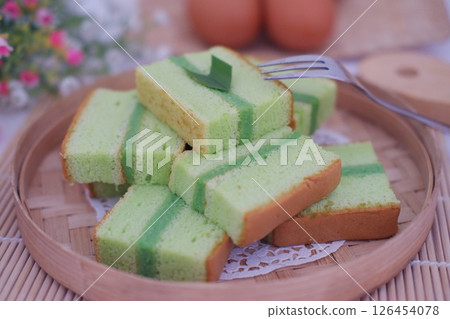 Delicious layered pandan cake slices 126454078