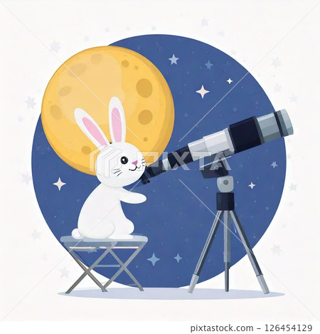 Rabbit looking at the moon through a telescope Rabbit looking at the moon through a telescope 126454129