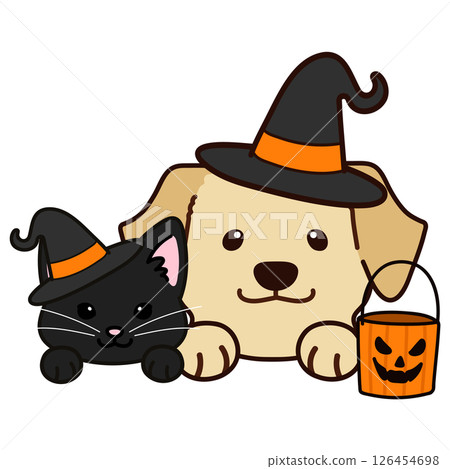 拉布拉多獵犬和黑貓萬聖節裝扮 126454698