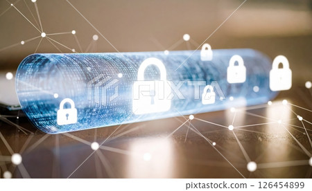 Digital Security Concept Illustration of Data Privacy with Lock Icons and Network Connections Representing Cybersecurity and Information Protection 126454899
